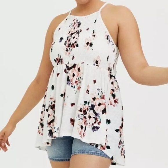Torrid Smocked High Neck Babydoll Top - Picture 1 of 4